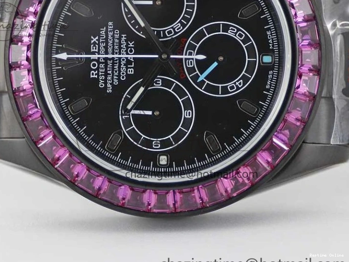 0223 Daytona All Black PVD TWF Best Edition Purple Diamonds Bezel Black Dial on PVD Bracelet SA Lightweight 2446